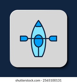 Filled outline Kayak and paddle icon isolated on blue background. Kayak and canoe for fishing and tourism. Outdoor activities.  Vector