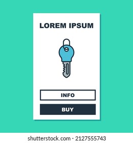 Filled outline Key icon isolated on turquoise background.  Vector