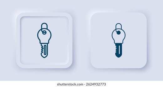 Filled and outline Key icon isolated on grey background. Square button. Vector