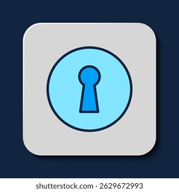 Filled outline Keyhole icon isolated on blue background. Key of success solution. Keyhole express the concept of riddle, secret, security.  Vector