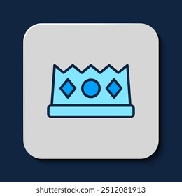 Filled outline King crown icon isolated on blue background.  Vector