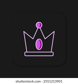 Filled outline King crown icon isolated on black background. Flat filled outline style with shadow. Vector