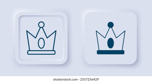 Filled and outline King crown icon isolated on grey background. Square button. Vector