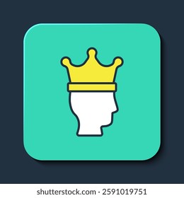 Filled outline King crown icon isolated on blue background. Turquoise square button. Vector