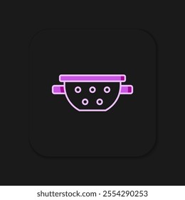 Filled outline Kitchen colander icon isolated on black background. Cooking utensil. Cutlery sign. Flat filled outline style with shadow. Vector