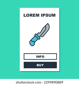 Icono de Cuchillo de contorno relleno aislado en fondo turquesa. Símbolo de cubiertos.  Vector