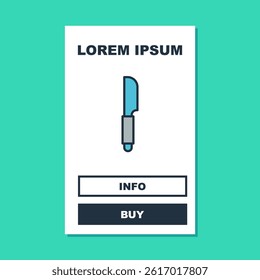 Filled outline Knife icon isolated on turquoise background. Cutlery symbol.  Vector