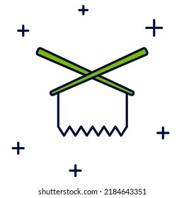 Filled outline Knitting needles icon isolated on white background. Label for hand made, knitting or tailor shop.  Vector