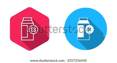 Filled and outline Lactose intolerance icon isolated with long shadow background. Not allow milk. Allergy concept, lactose intolerance allergy warning sign.  Vector
