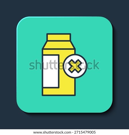 Filled outline Lactose intolerance icon isolated on blue background. Not allow milk. Allergy concept, lactose intolerance allergy warning sign. Turquoise square button. Vector