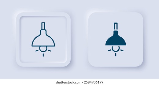 Filled and outline Lamp hanging icon isolated on grey background. Ceiling lamp light bulb. Square button. Vector