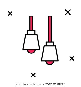 Filled outline Lamp hanging icon isolated on white background. Ceiling lamp light bulb.  Vector