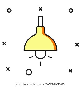 Filled outline Lamp hanging icon isolated on white background. Ceiling lamp light bulb. Flat filled outline style with shadow. Vector