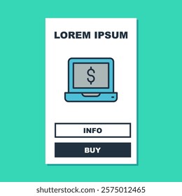 Filled outline Laptop with dollar icon isolated on turquoise background. Sending money around the world, money transfer, online banking, financial transaction.  Vector