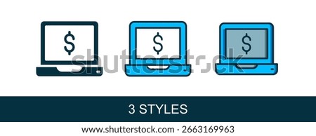 Filled outline Laptop with dollar icon isolated on white background. Sending money around the world, money transfer, online banking, financial transaction.  Vector