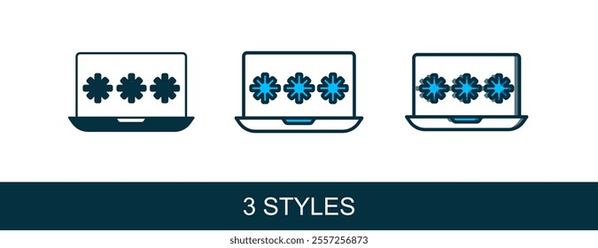 Filled outline Laptop with password notification icon isolated on white background. Security, personal access, user authorization, login form.  Vector