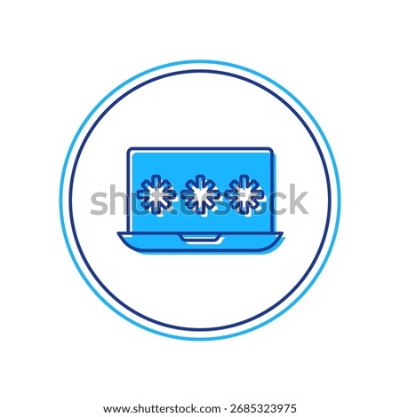 Filled outline Laptop with password notification icon isolated on white background. Security, personal access, user authorization, login form.  Vector