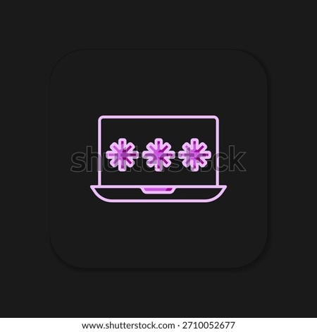 Filled outline Laptop with password notification icon isolated on black background. Security, personal access, user authorization, login form. Flat filled outline style with shadow. Vector