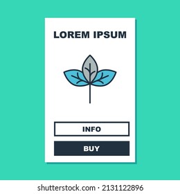 Icono de hoja de contorno rellenado aislado en fondo turquesa. Deja la señal. Símbolo de producto natural fresco.  Vector