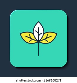 Filled outline Leaf icon isolated on blue background. Leaves sign. Fresh natural product symbol. Turquoise square button. Vector