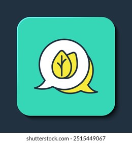 Filled outline Leaf icon isolated on blue background. Leaves sign. Fresh natural product symbol. Turquoise square button. Vector