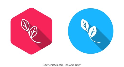 Filled and outline Leaf icon isolated with long shadow background. Leaves sign. Fresh natural product symbol.  Vector