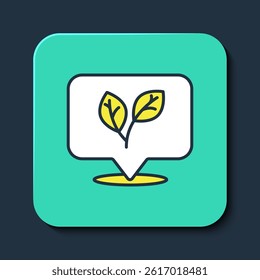 Filled outline Leaf icon isolated on blue background. Leaves sign. Fresh natural product symbol. Turquoise square button. Vector