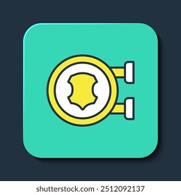 Icono de cuero aislado sobre fondo azul. Botón cuadrado turquesa. Vector