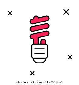 Icono de la bombilla LED de contorno relleno aislado en fondo blanco. Bombilla de iluminación LED económica. Ahorra la lámpara de energía.  Vector