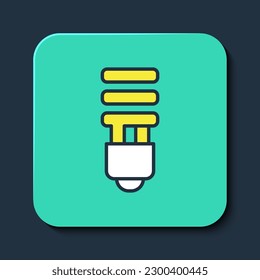 Filled outline LED light bulb icon isolated on blue background. Economical LED illuminated lightbulb. Save energy lamp. Turquoise square button. Vector