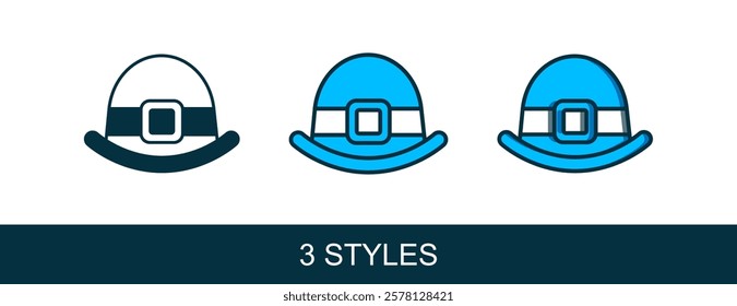 Filled outline Leprechaun hat icon isolated on white background. Happy Saint Patricks day. National Irish holiday.  Vector