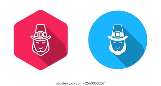 Filled and outline Leprechaun icon isolated with long shadow background. Happy Saint Patricks day. National Irish holiday.  Vector