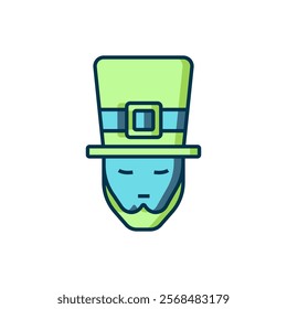 Filled outline Leprechaun icon isolated on white background. Happy Saint Patricks day. National Irish holiday. Flat filled outline style with shadow. Vector