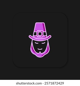 Filled outline Leprechaun icon isolated on black background. Happy Saint Patricks day. National Irish holiday. Flat filled outline style with shadow. Vector