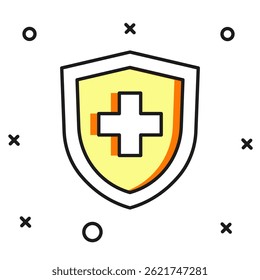 Filled outline Life insurance with shield icon isolated on white background. Security, safety, protection, protect concept. Flat filled outline style with shadow. Vector