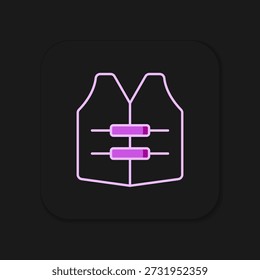 Gefüllter Umriss Schwimmweste Symbol einzeln auf schwarzem Hintergrund. Symbol der Rettungsweste. Extremsport. Sportausrüstung. Flach ausgefüllter Umrissstil mit Schatten. Vektorgrafik