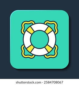 Filled outline Lifebuoy icon isolated on blue background. Lifebelt symbol. Turquoise square button. Vector