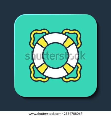 Filled outline Lifebuoy icon isolated on blue background. Lifebelt symbol. Turquoise square button. Vector