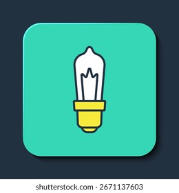 Filled outline Light bulb with concept of idea icon isolated on blue background. Energy and idea symbol. Inspiration concept. Turquoise square button. Vector