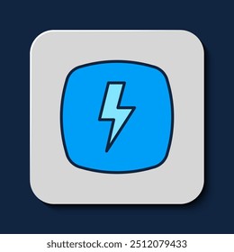 Filled outline Lightning bolt icon isolated on blue background. Flash sign. Charge flash icon. Thunder bolt. Lighting strike.  Vector