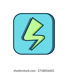 Icono lleno del perno del rayo aislado en el fondo blanco. Señal de destello. Icono de flash de Recargo. Tornillo de trueno. Huelga de iluminación. Estilo de contorno relleno plano con sombra. Vector