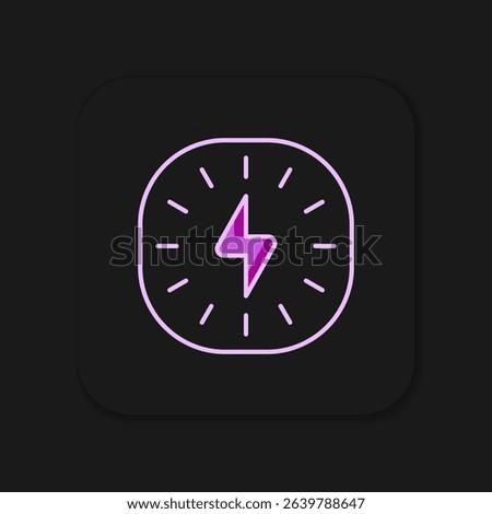 Filled outline Lightning bolt icon isolated on black background. Flash sign. Charge flash icon. Thunder bolt. Lighting strike. Flat filled outline style with shadow. Vector