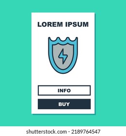 Filled outline Lightning and shield icon isolated on turquoise background. High voltage shield. Safe energy.  Vector