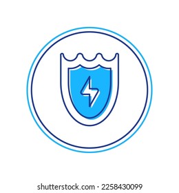 Filled outline Lightning and shield icon isolated on white background. High voltage shield. Safe energy.  Vector