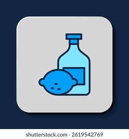 Filled outline Limoncello bottle icon isolated on blue background. Bottle of fresh homemade lemonade.  Vector