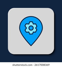 Filled outline Location with car service icon isolated on blue background. Auto mechanic service. Repair service auto mechanic.  Vector