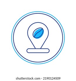 Filled outline Location with coffee bean icon isolated on white background.  Vector