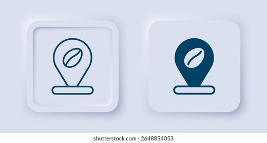 Filled and outline Location with coffee bean icon isolated on grey background. Square button. Vector