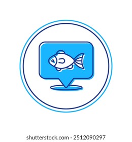 Filled outline Location fishing icon isolated on white background. Fishing place.  Vector