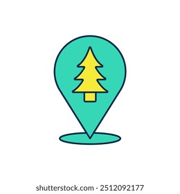 Filled outline Location of the forest on a map icon isolated on white background.  Vector